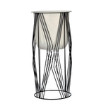Decorative Planter On Zigzag Stand- Small, Ivory & Black