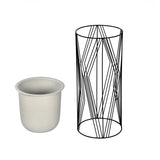 Decorative Planter On Zigzag Stand- Small, Ivory & Black