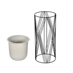 Decorative Planter On Zigzag Stand- Small, Ivory & Black