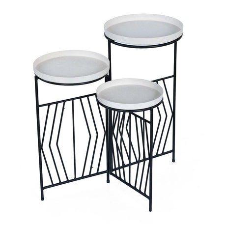 Nesting Iron Planter Stand- Ivory & Black