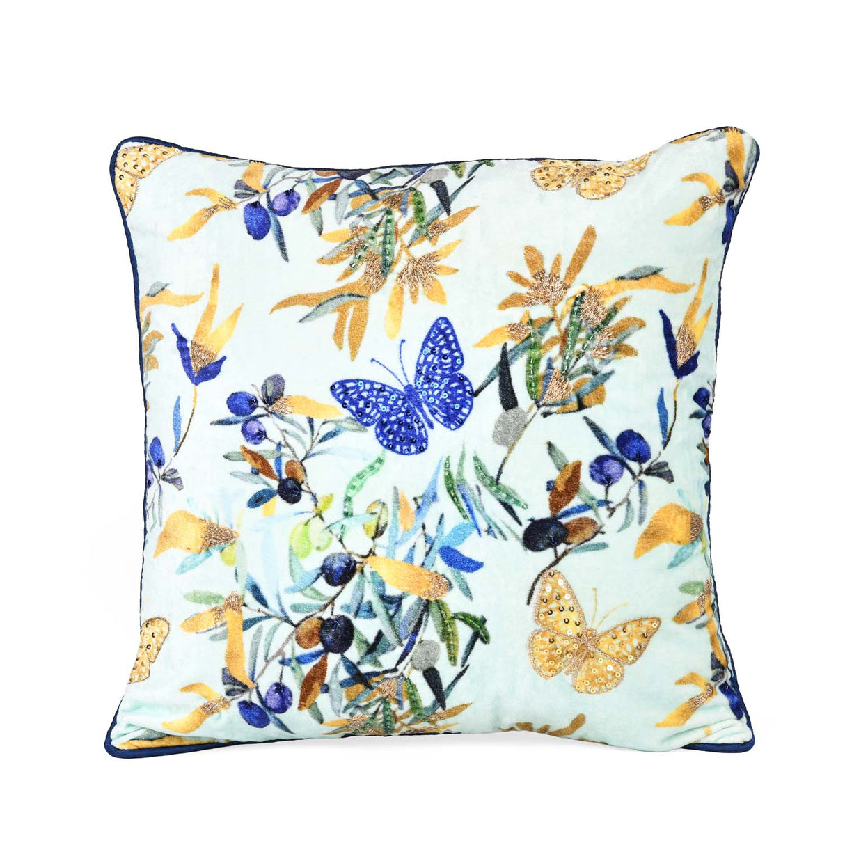 Tropical Butterfly Cotton & Viscose 16" x 16" Cushion Cover- Multicolor