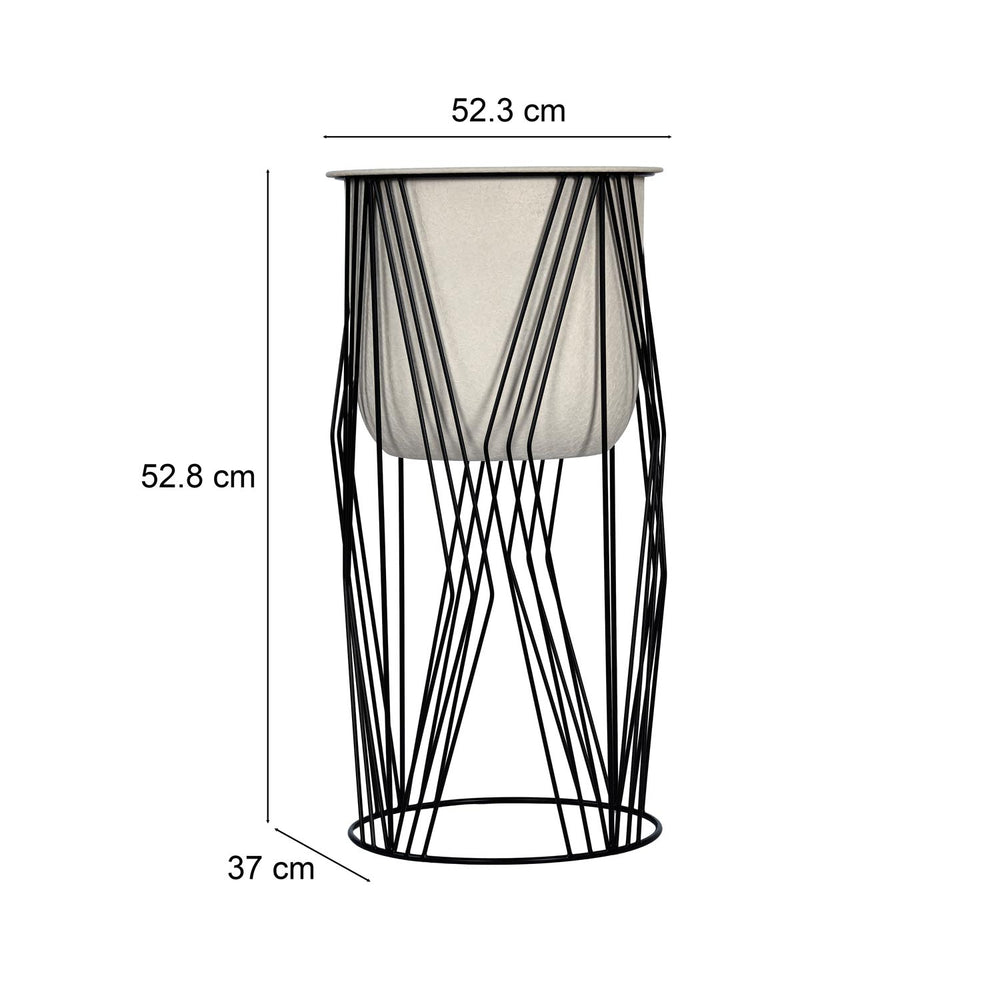 Decorative Planter On Diamond Shaped Stand- Large, Ivory & Black