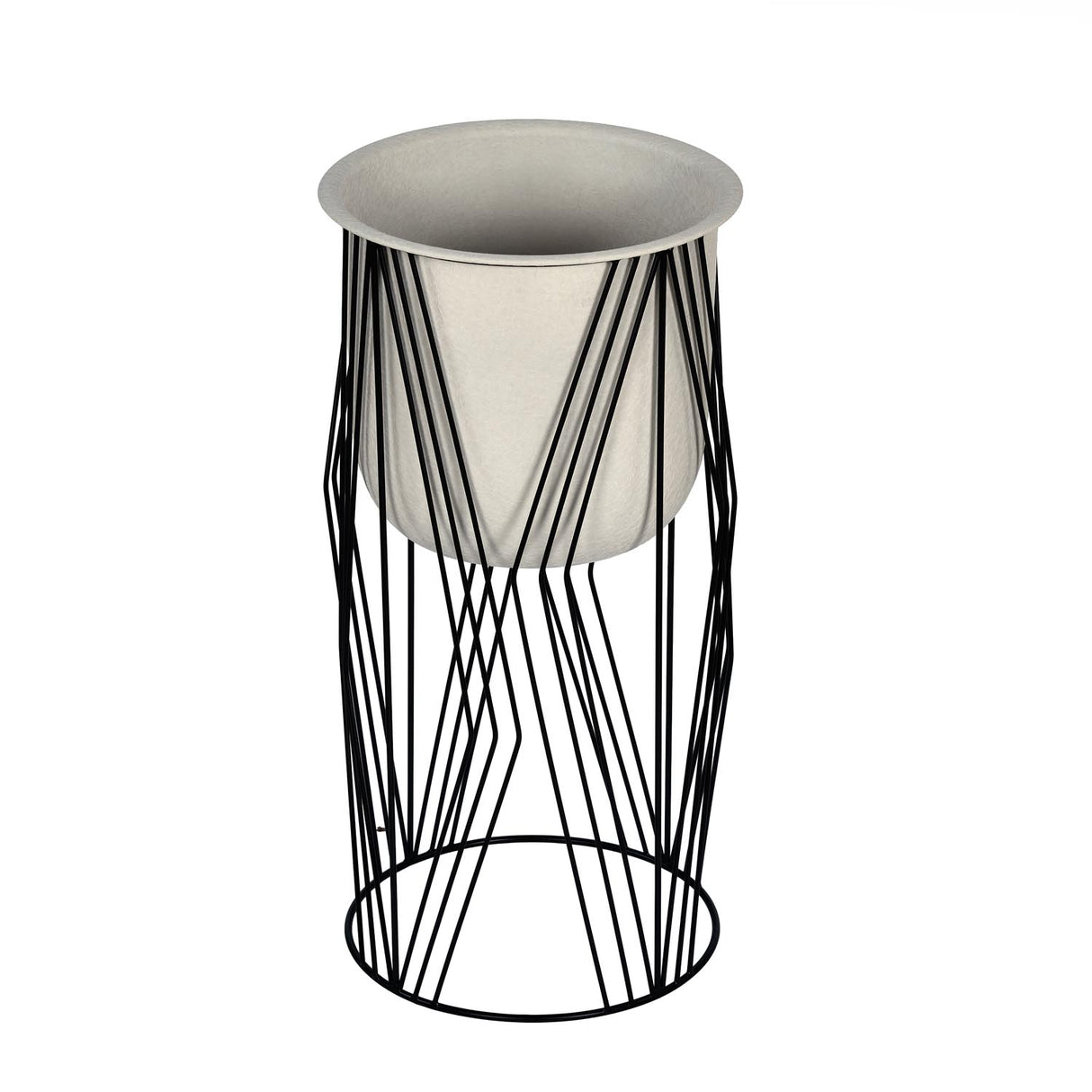 Decorative Planter On Diamond Shaped Stand- Large, Ivory & Black
