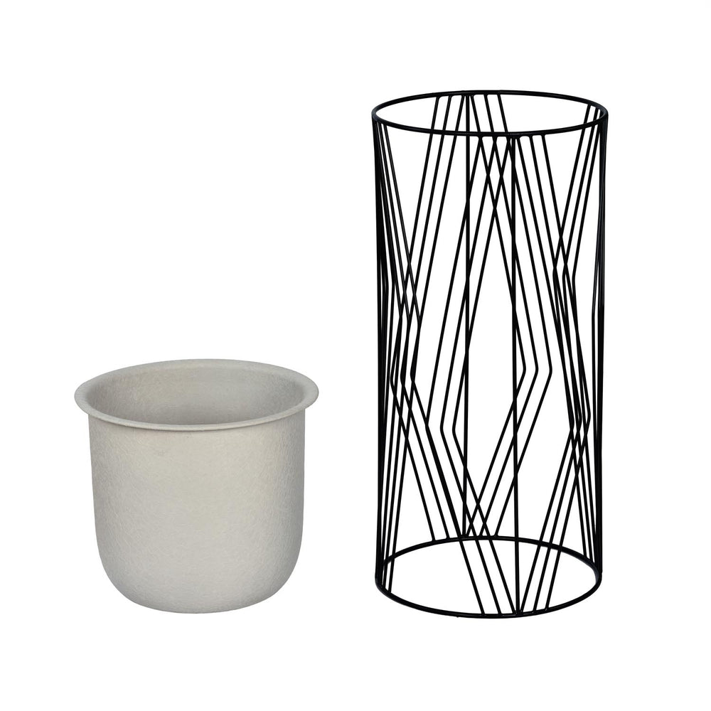 Decorative Planter On Diamond Shaped Stand- Large, Ivory & Black