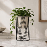 Decorative Planter On Diamond Shaped Stand- Small, Ivory & Black