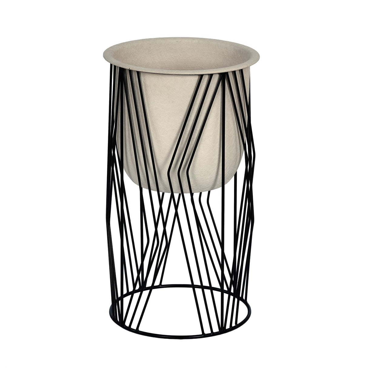 Decorative Planter On Diamond Shaped Stand- Small, Ivory & Black