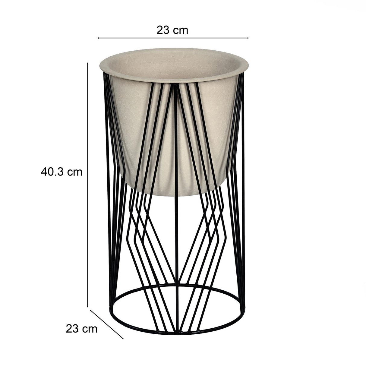 Decorative Planter On Diamond Shaped Stand- Small, Ivory & Black