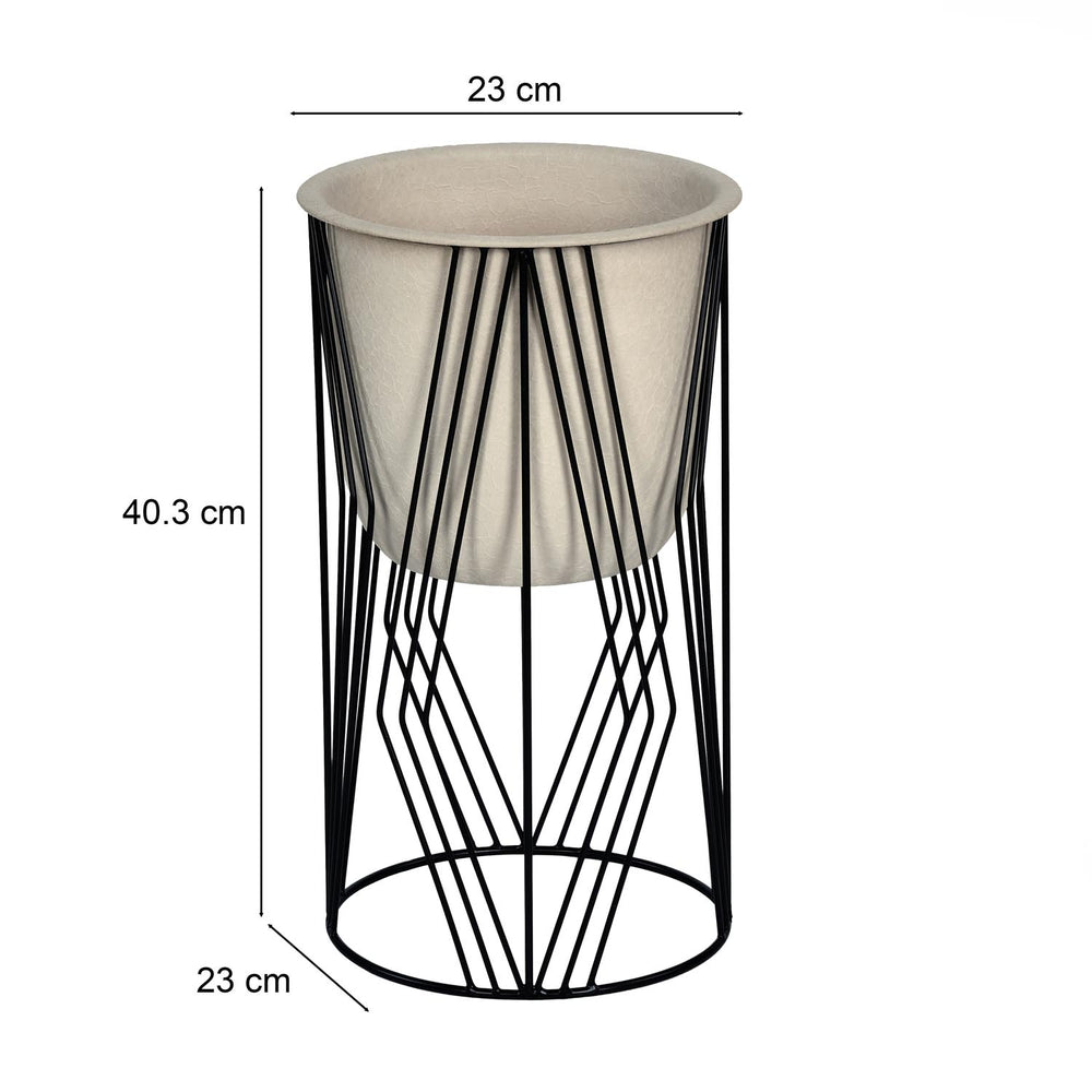 Decorative Planter On Diamond Shaped Stand- Small, Ivory & Black