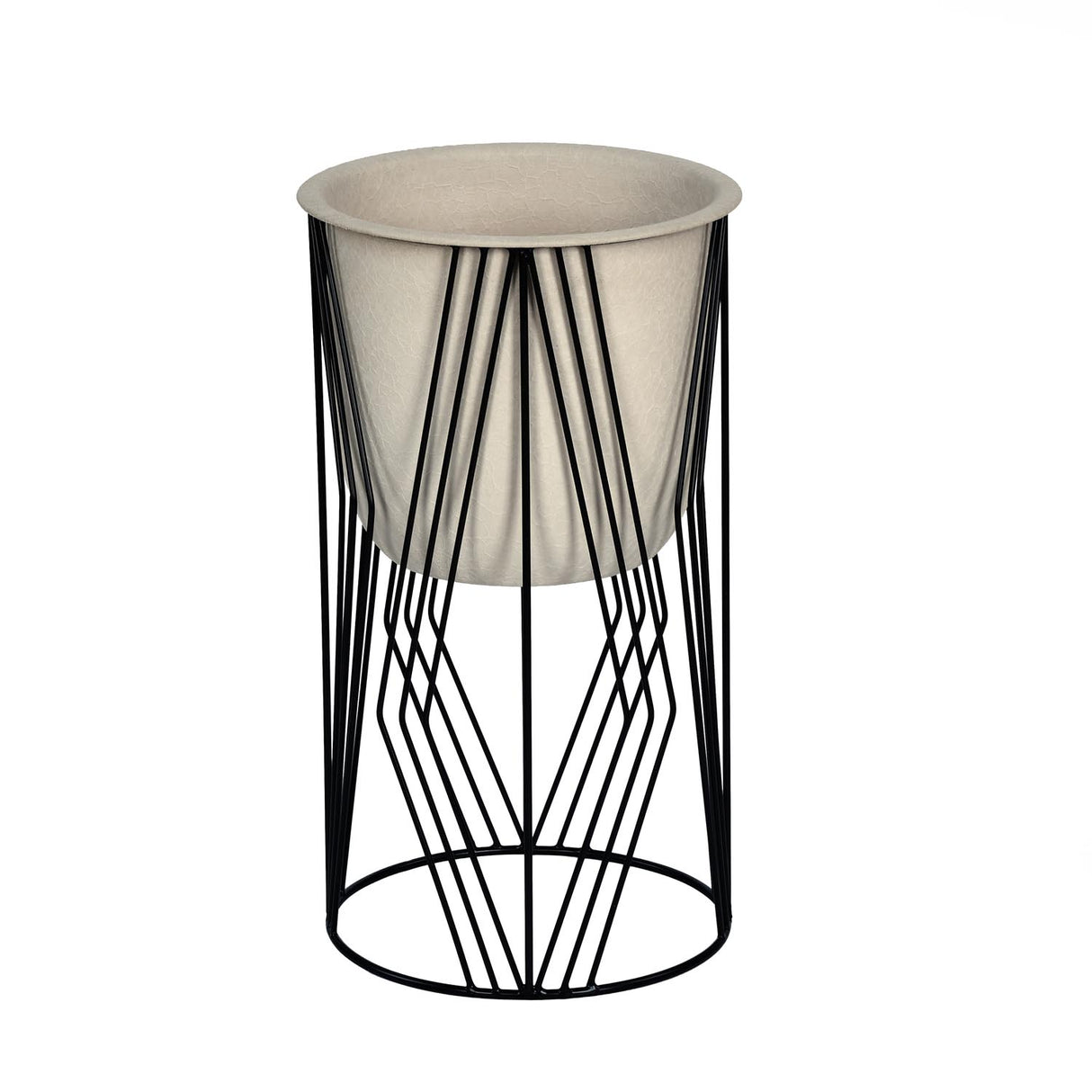 Decorative Planter On Diamond Shaped Stand- Small, Ivory & Black