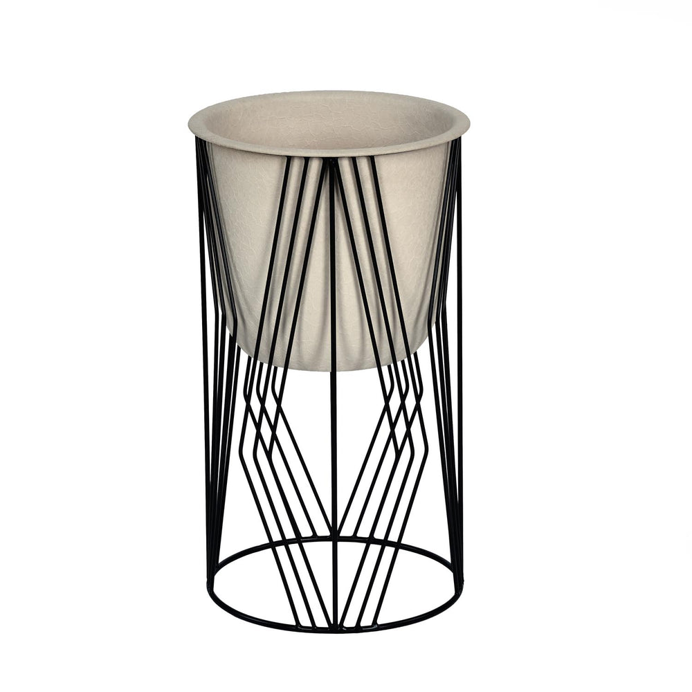 Decorative Planter On Diamond Shaped Stand- Small, Ivory & Black