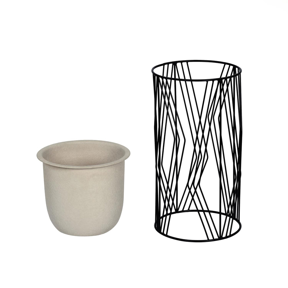 Decorative Planter On Diamond Shaped Stand- Small, Ivory & Black