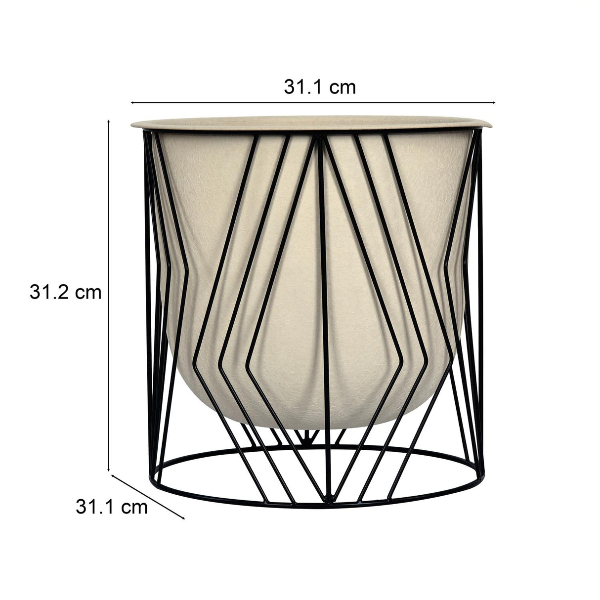 Decorative Planter On Zigzag Stand- Large, Ivory & Black