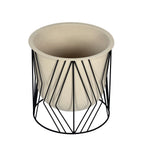 Decorative Planter On Zigzag Stand- Large, Ivory & Black
