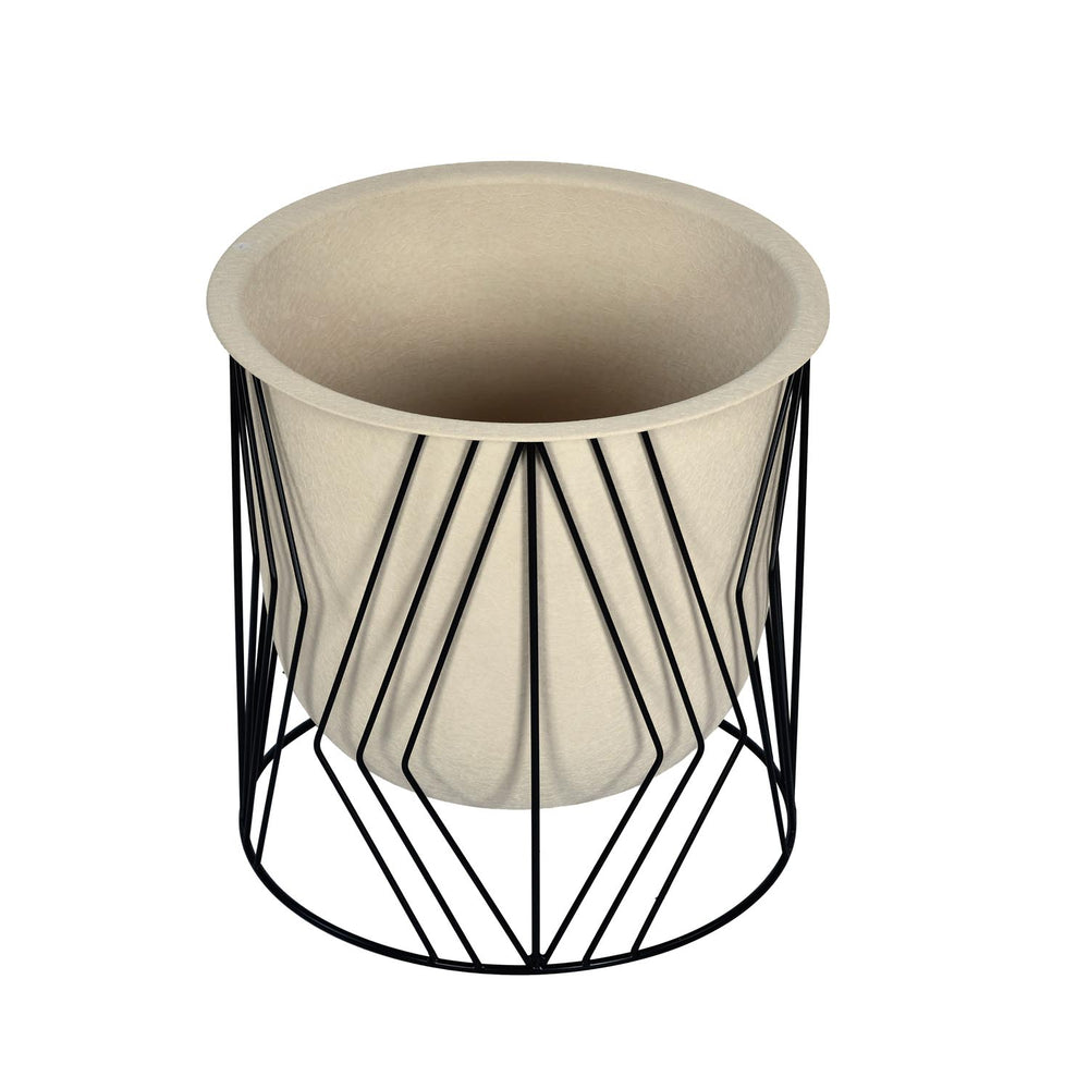 Decorative Planter On Zigzag Stand- Large, Ivory & Black
