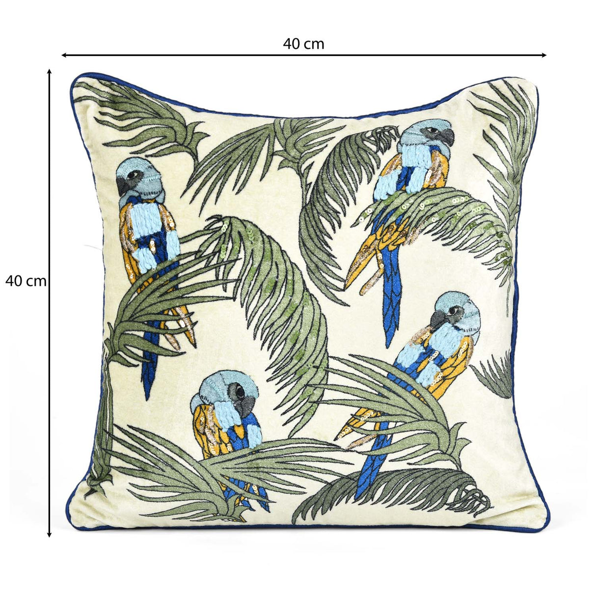 Tropical Bird Cotton & Viscose 16" x 16" Cushion Cover- Multicolor