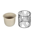 Decorative Planter On Zigzag Stand- Large, Ivory & Black