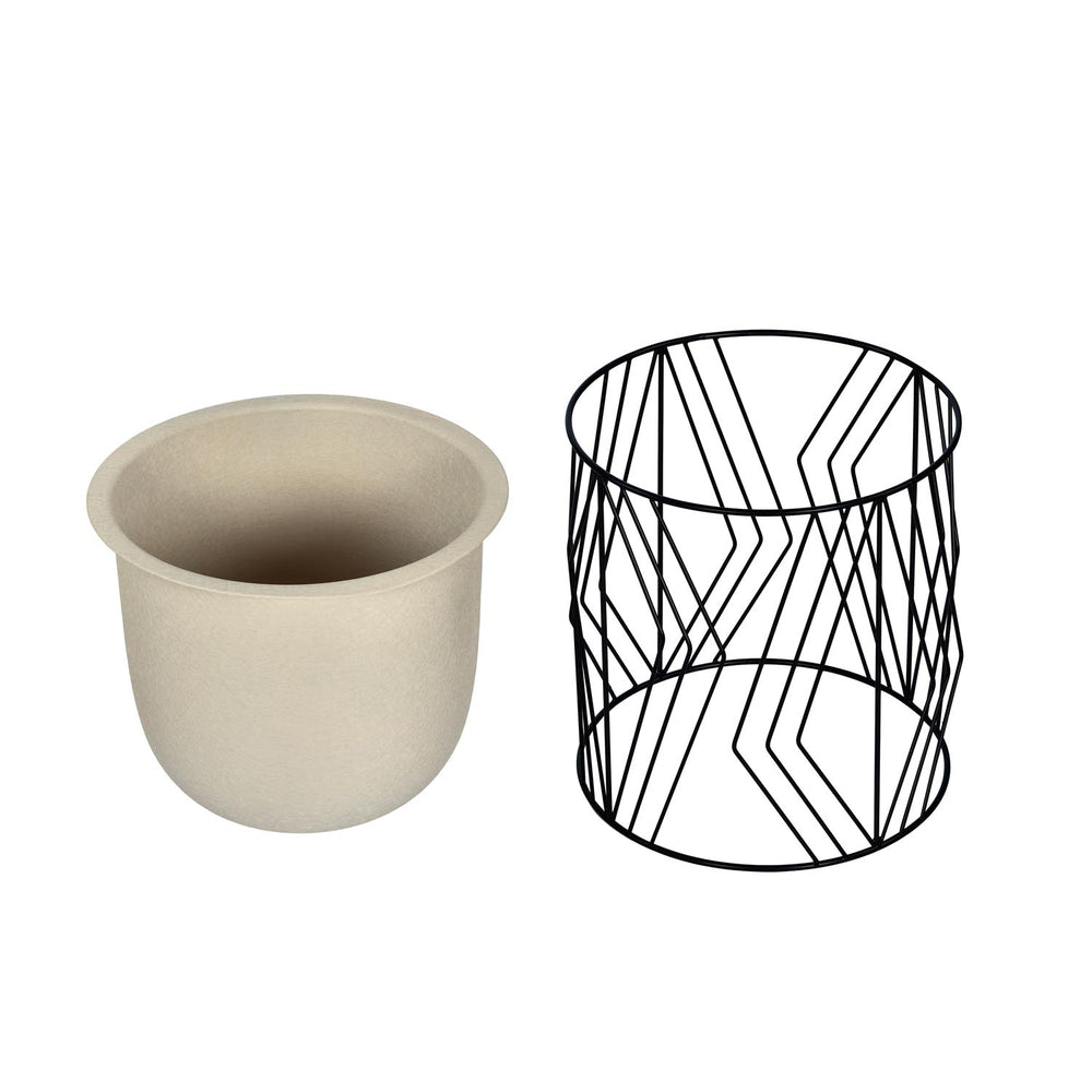 Decorative Planter On Zigzag Stand- Large, Ivory & Black