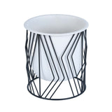 Decorative Planter On Zigzag Stand- Medium, Ivory & Black