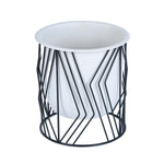 Decorative Planter On Zigzag Stand- Medium, Ivory & Black