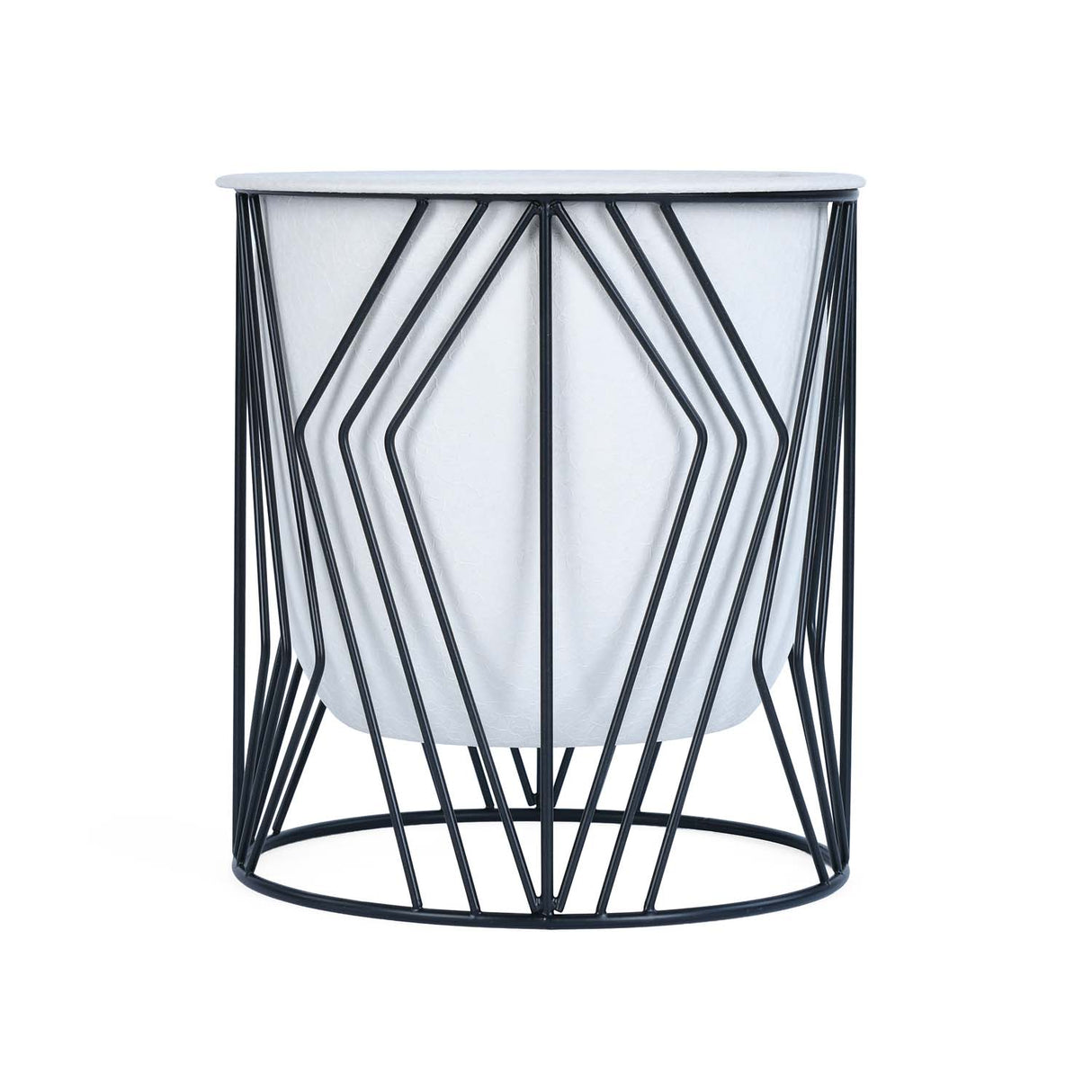 Decorative Planter On Zigzag Stand- Medium, Ivory & Black