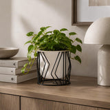 Decorative Planter On Zigzag Stand- Small, Ivory & Black