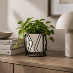 Decorative Planter On Zigzag Stand- Small, Ivory & Black