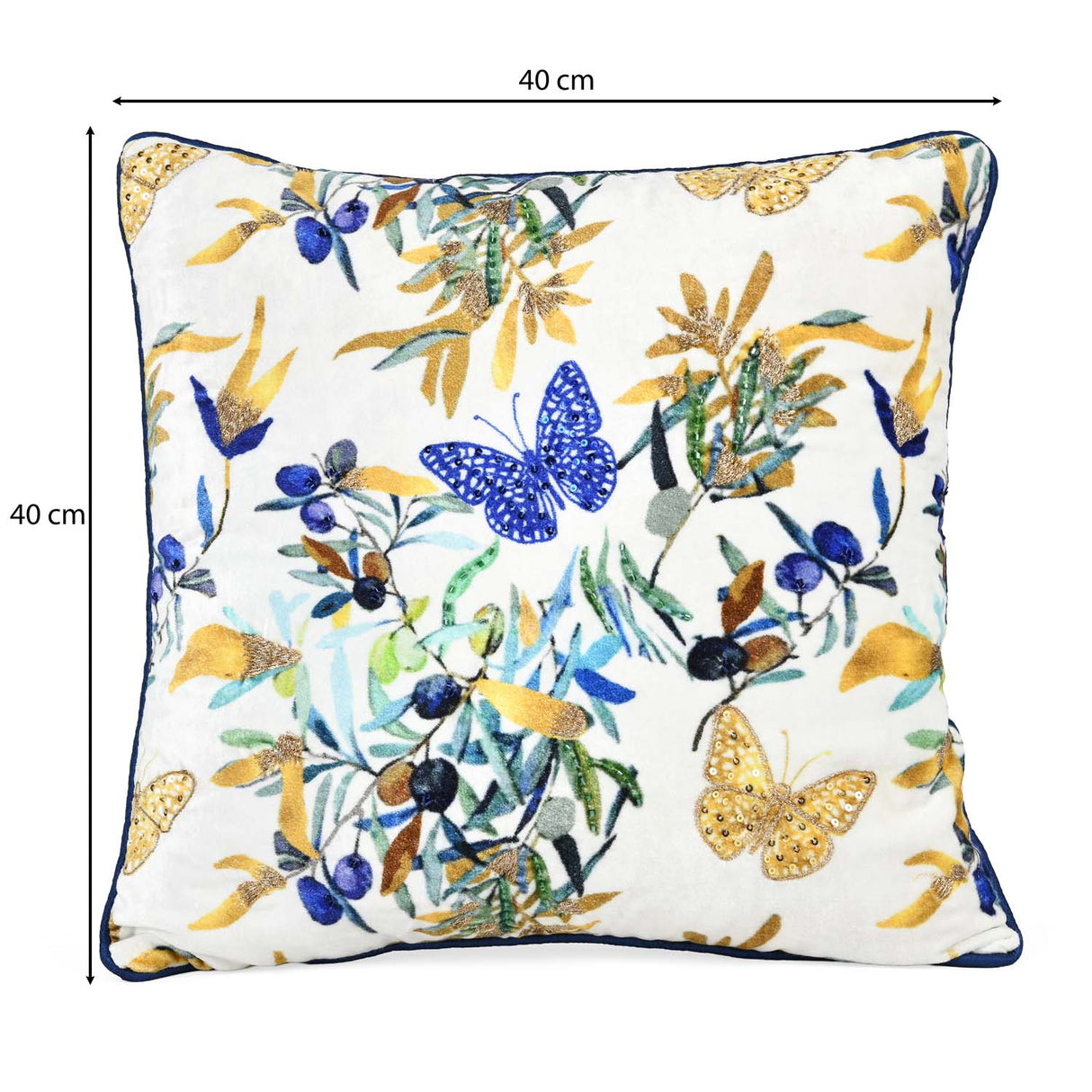 Tropical Butterfly Cotton & Viscose 16" x 16" Cushion Cover- Multicolor