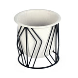 Decorative Planter On Zigzag Stand- Small, Ivory & Black