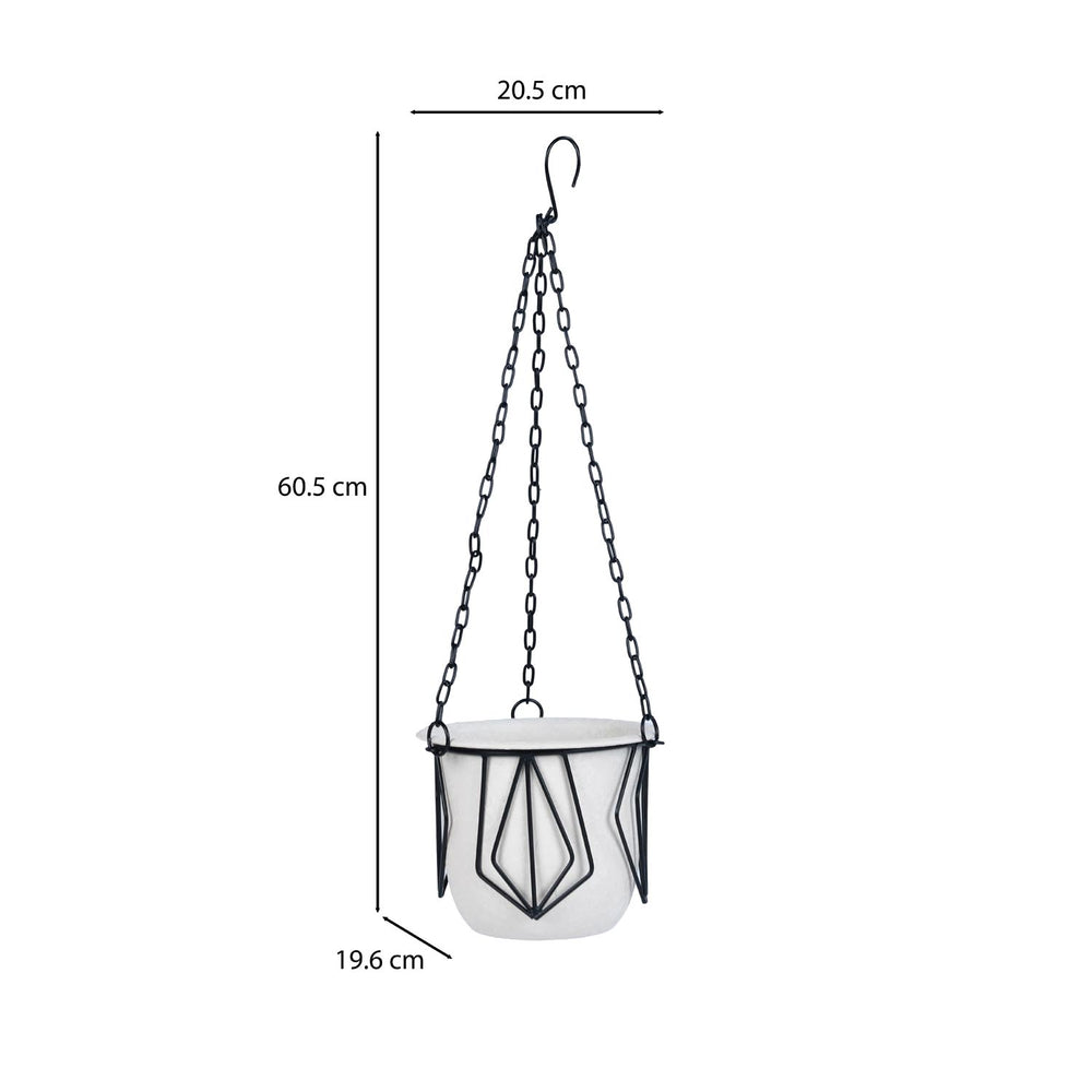 Metal Hanging Planter- Ivory & Black