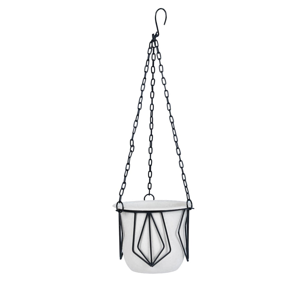 Metal Hanging Planter- Ivory & Black