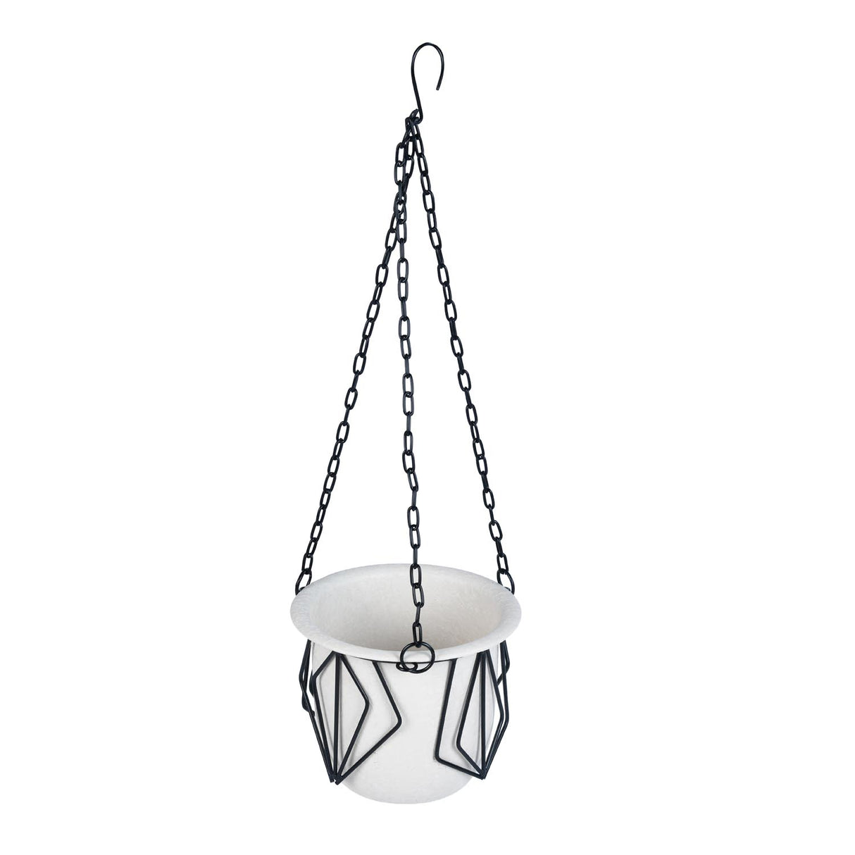 Metal Hanging Planter- Ivory & Black