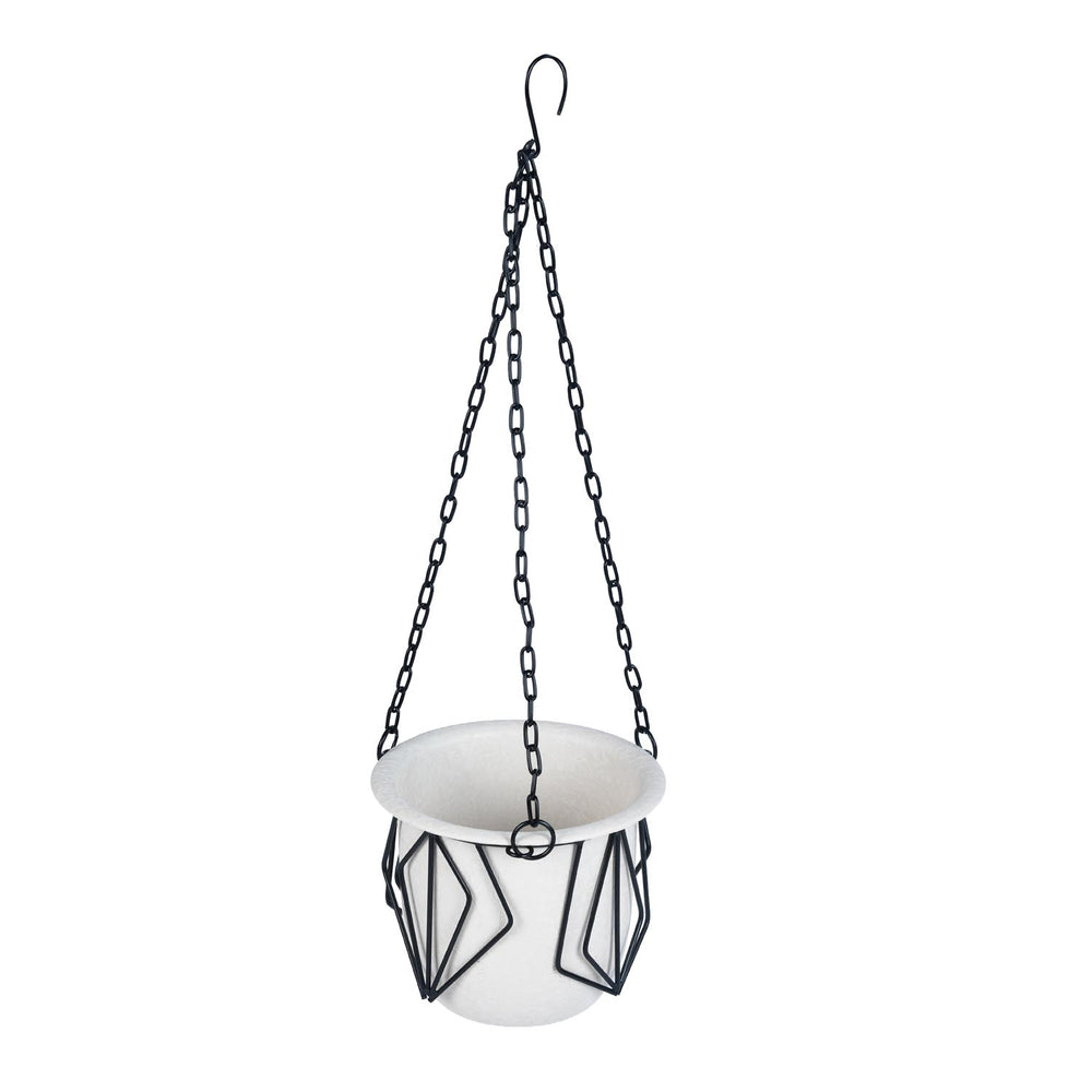 Metal Hanging Planter- Ivory & Black