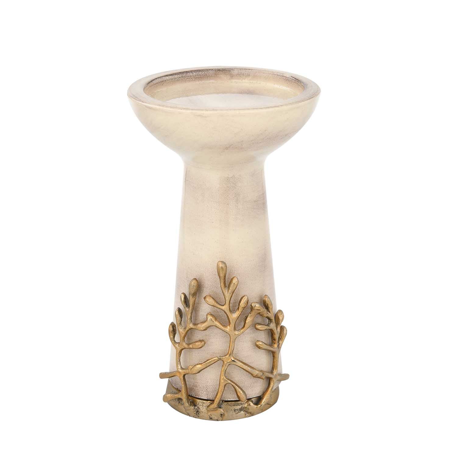 Decorative Candle Holder with Golden Branch Small - Beige and Gold