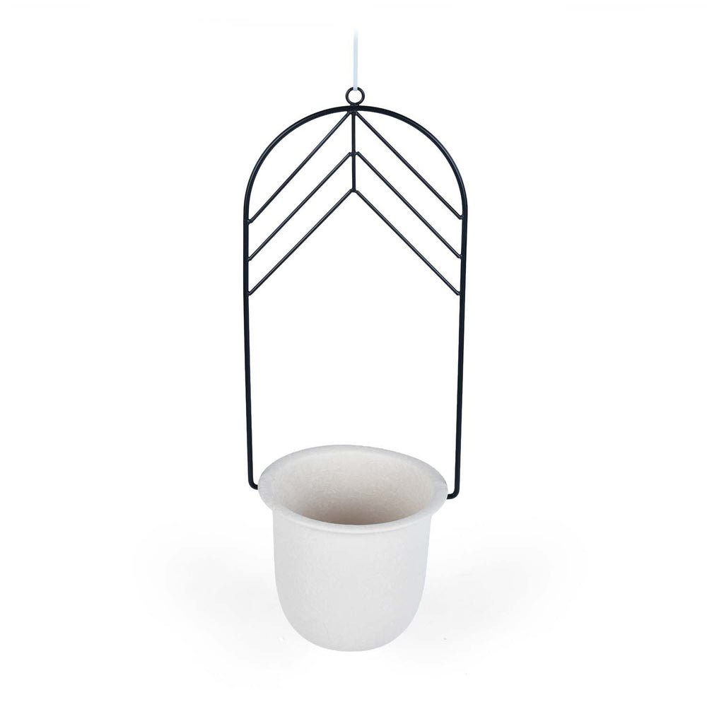 Elegant Dome Hanging Planter- Ivory & Black