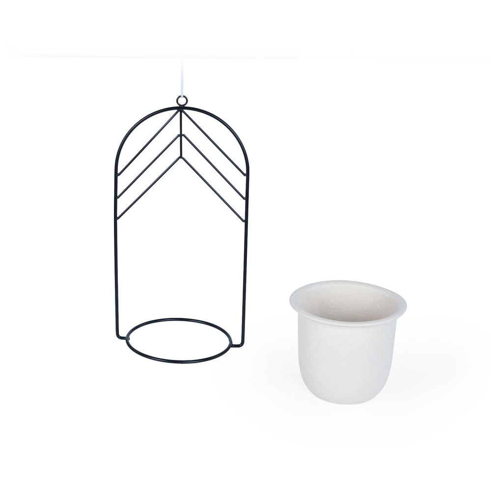 Elegant Dome Hanging Planter- Ivory & Black