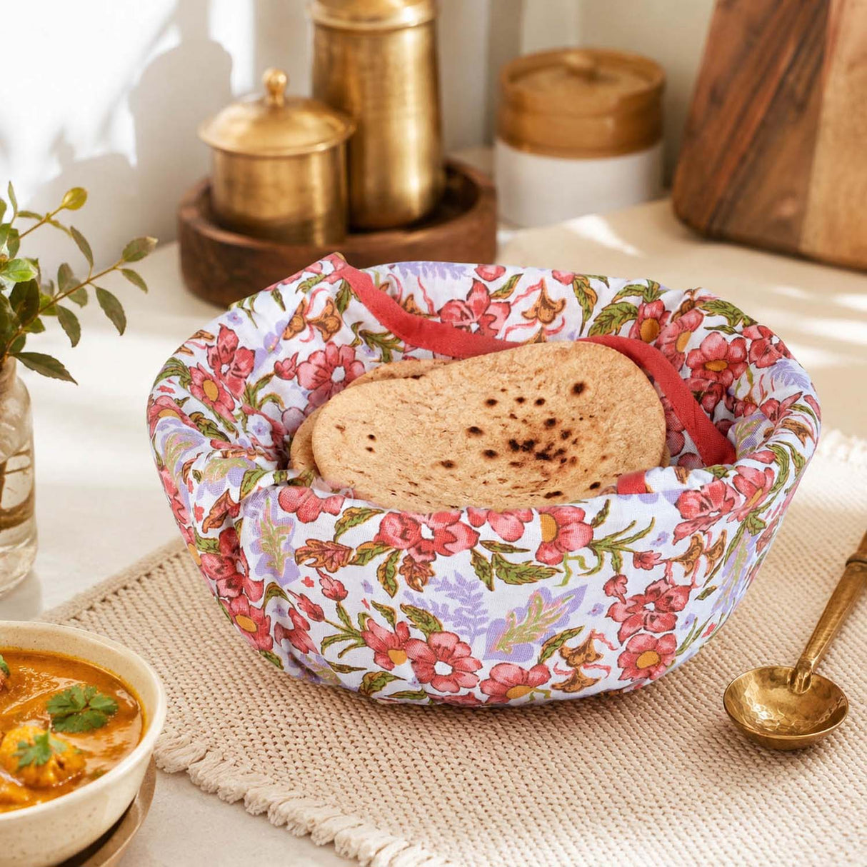 Floral Cotton Bread Basket- Multicolor