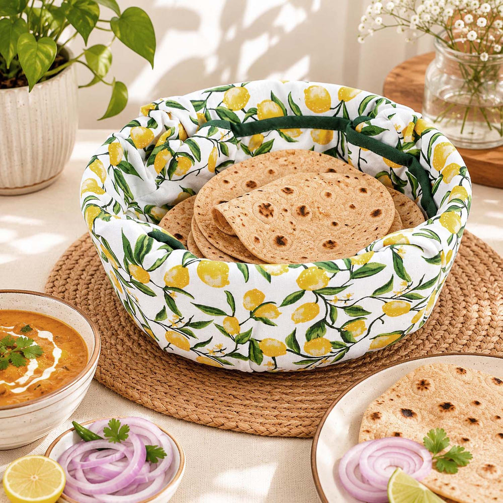 Lemon Lush Cotton Bread Basket- Multicolor