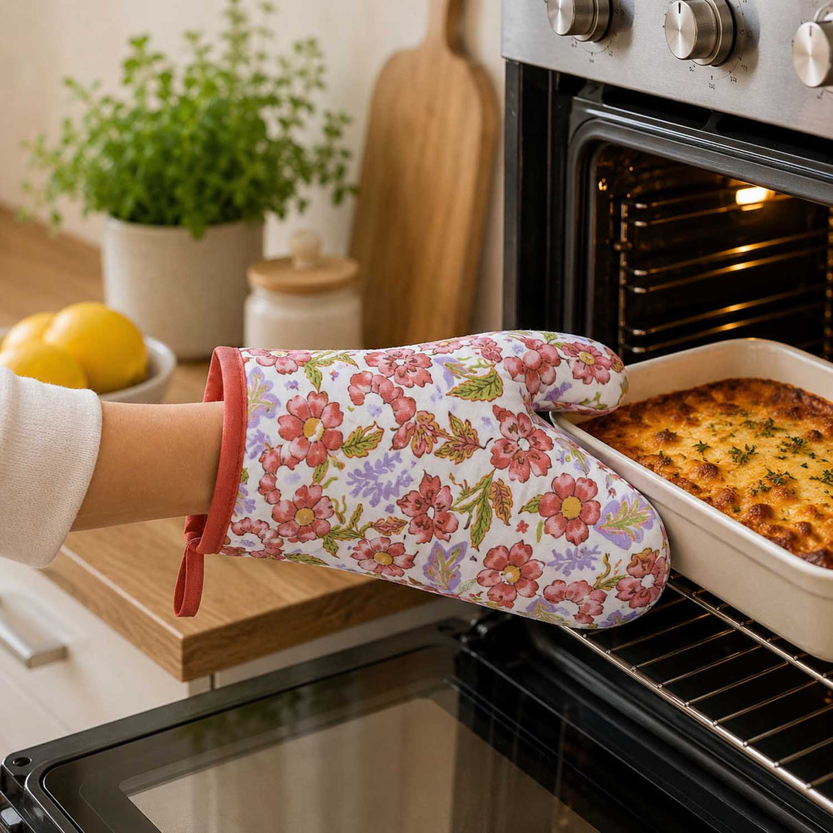 Floral Oven Golve- Rust
