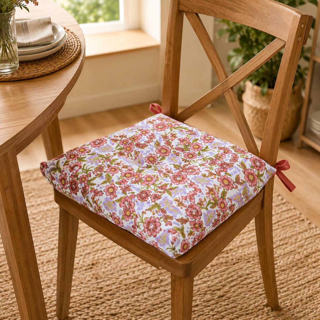 Floral Cotton Chair Pad- Multicolor