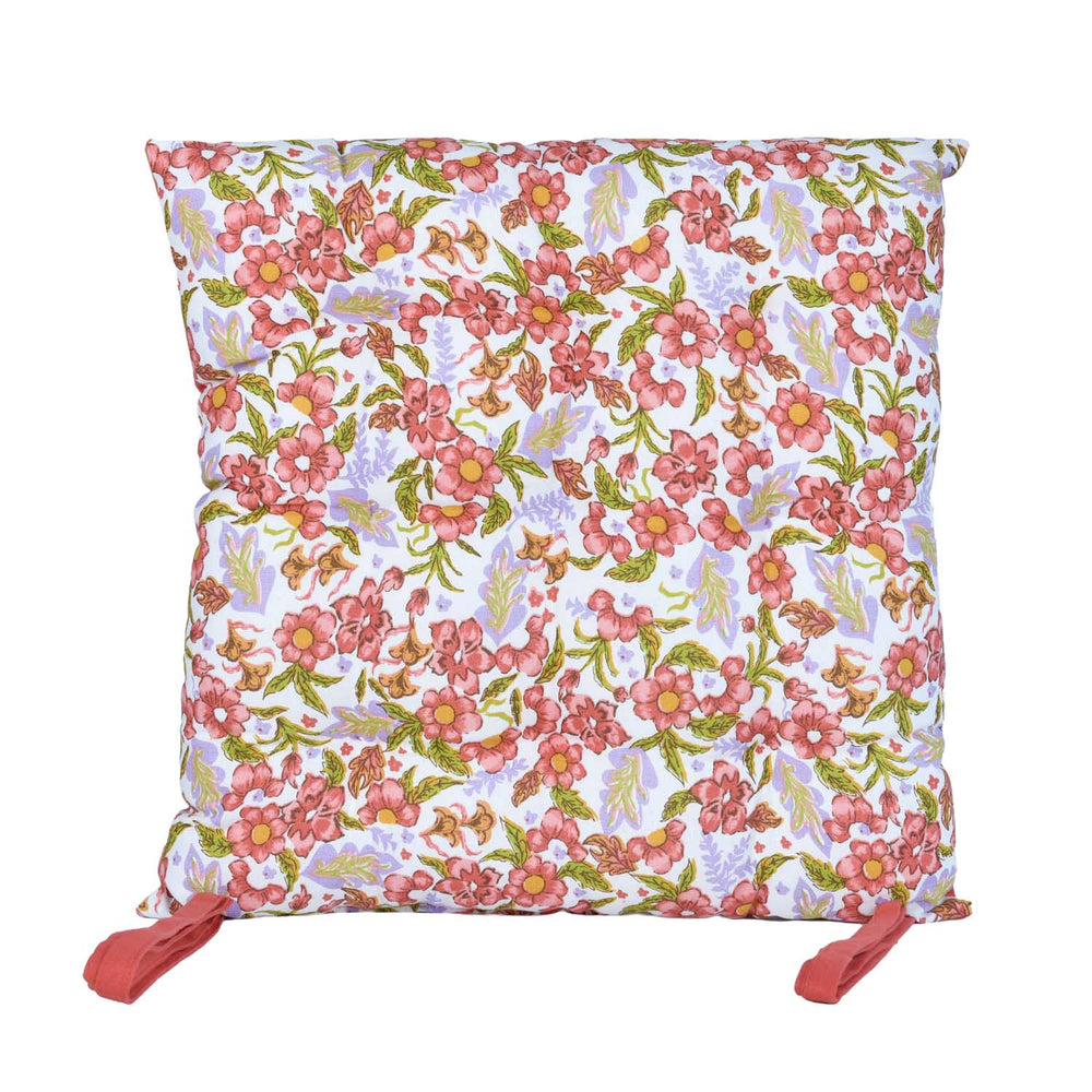 Floral Cotton Chair Pad- Multicolor