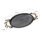 Oval Serving Platter with Golden Granch Handle Small- Grey and Gold
