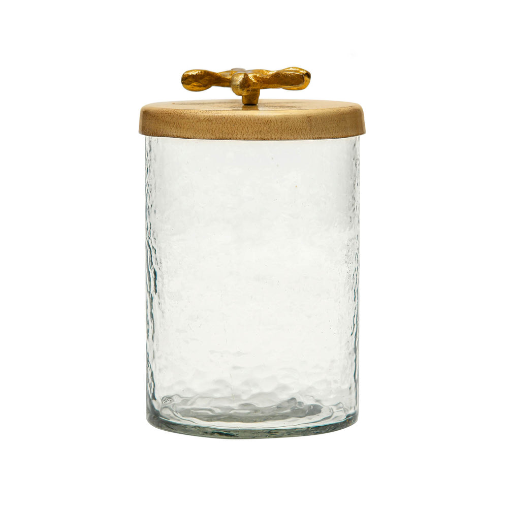 Glass Serving Jar with Golden Branch Large- Beige and Gold
