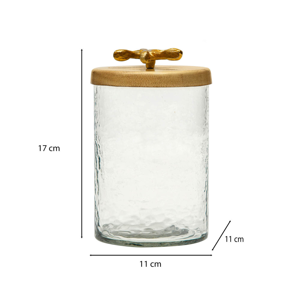 Glass Serving Jar with Golden Branch Large- Beige and Gold