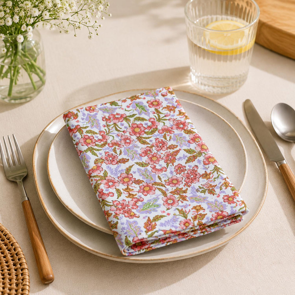 Floral Cotton Napkin Set of 4- Multicolor