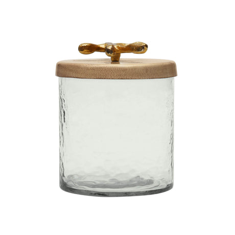 Glass Serving Jar with Golden Branch Small- Beige and Gold