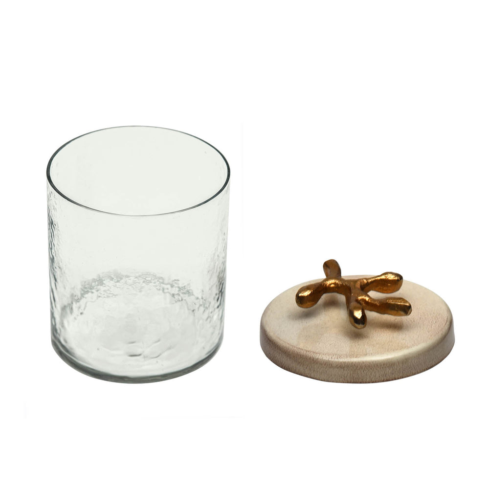 Glass Serving Jar with Golden Branch Small- Beige and Gold