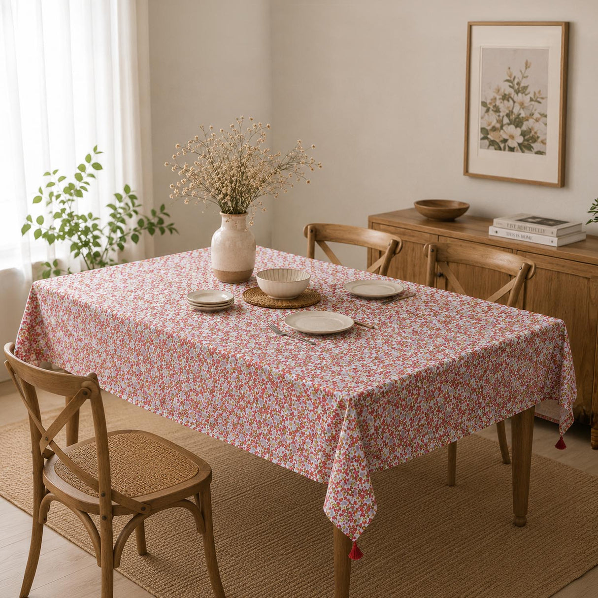 Floral Cotton 6 Seater Table Cover- Multicolor