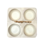 4 Compartment Square Serving Platter With Golden Branch- Beige and Gold