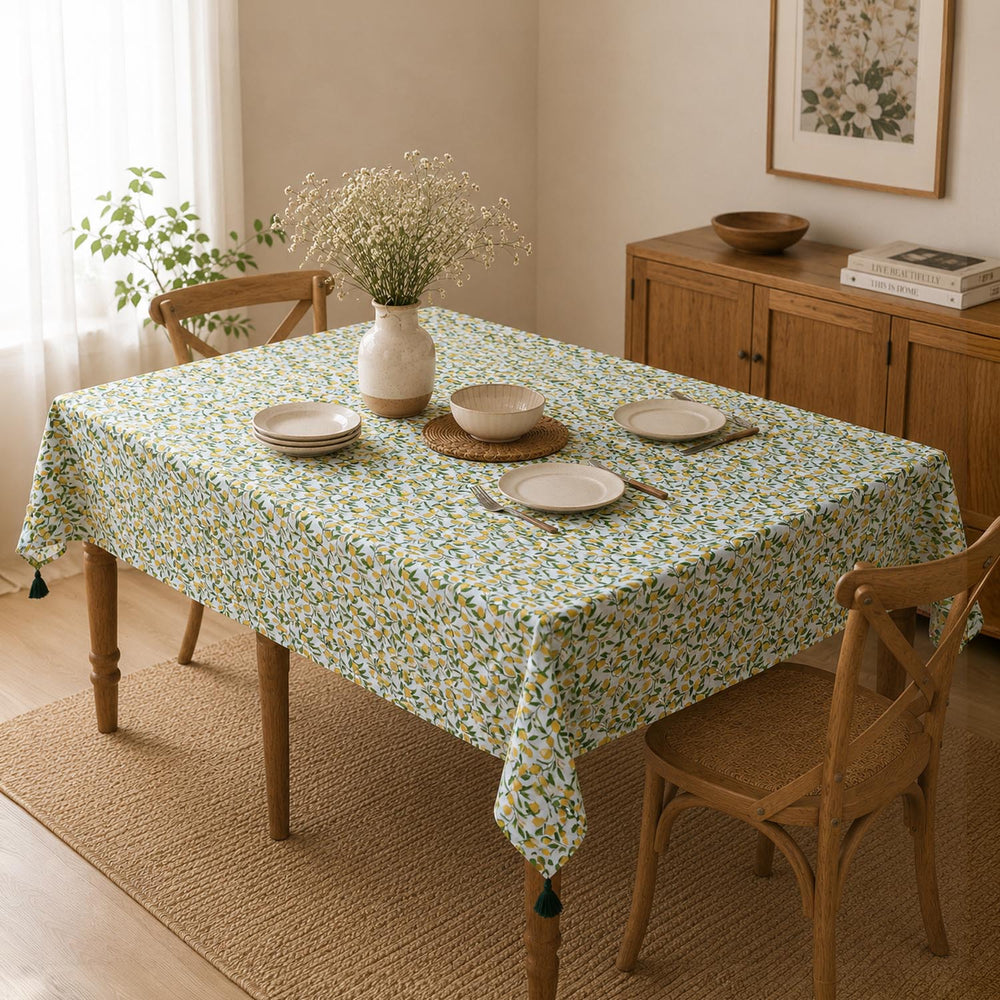 Lemon Lush Cotton 4 Seater Table Cover- Multicolor