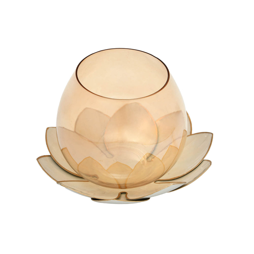 Decorative Lotus Votive Candle Holder- Pearl Gold